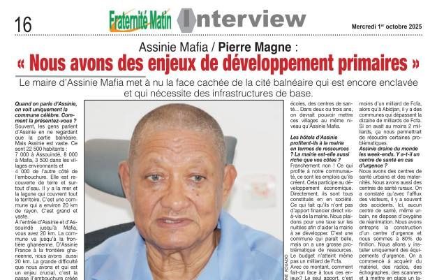 interview Fraternité Matin : Le maire alerte sur les urgences de développement
